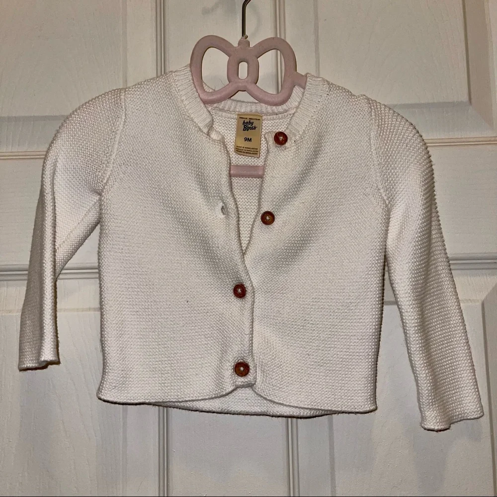 Baby B’Gosh Classic Preppy White Cotton Knit Button Down Cardigan 9 Months